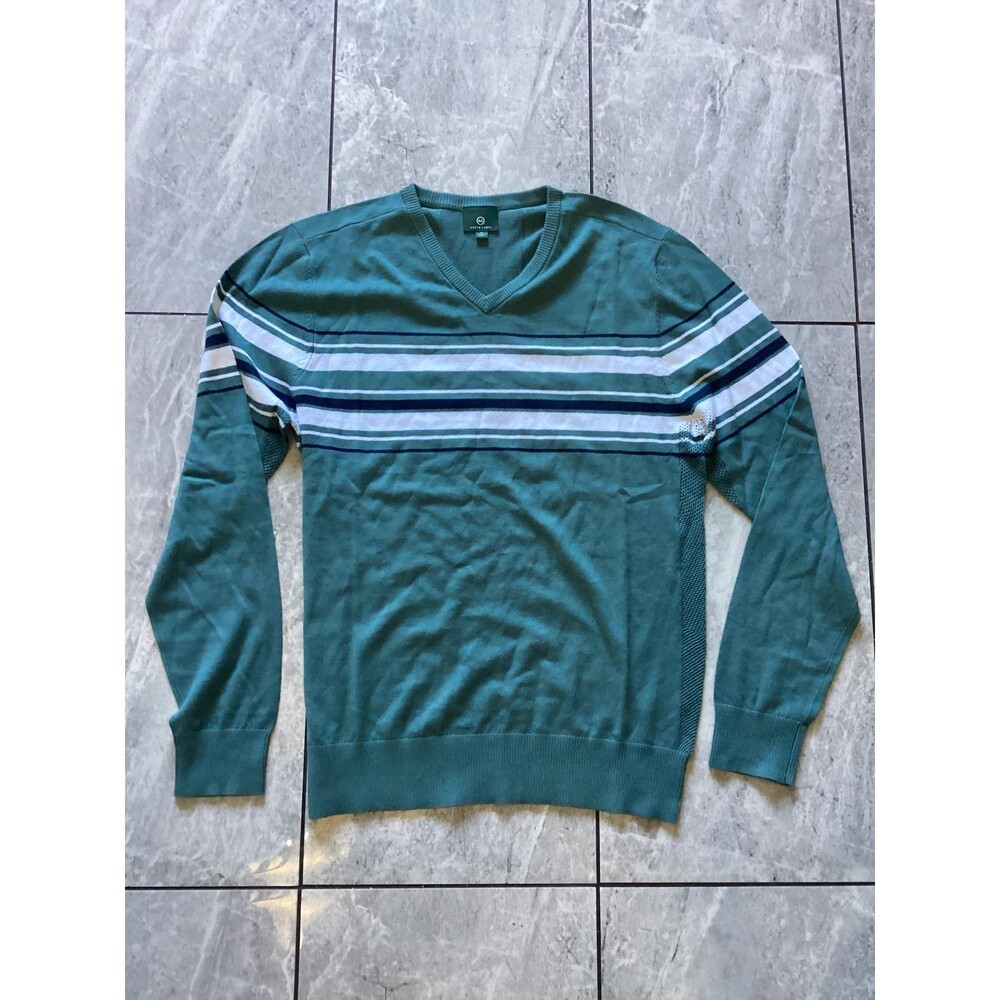 AG Adriano Goldschmied NWOT Sweater Mens M Green V Neck Stripe Cotton Cashmere